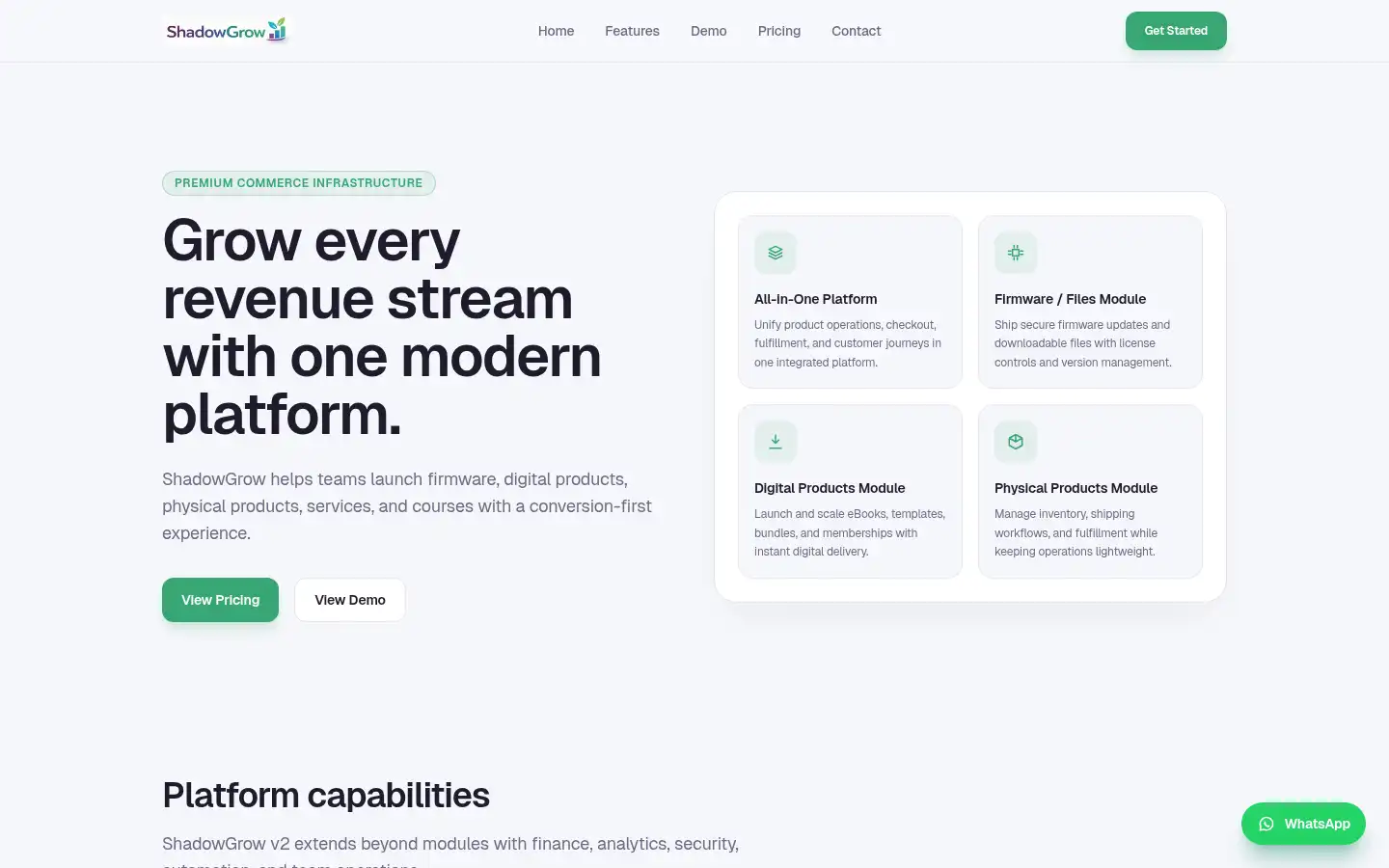 Screenshot of shadowgrow.com