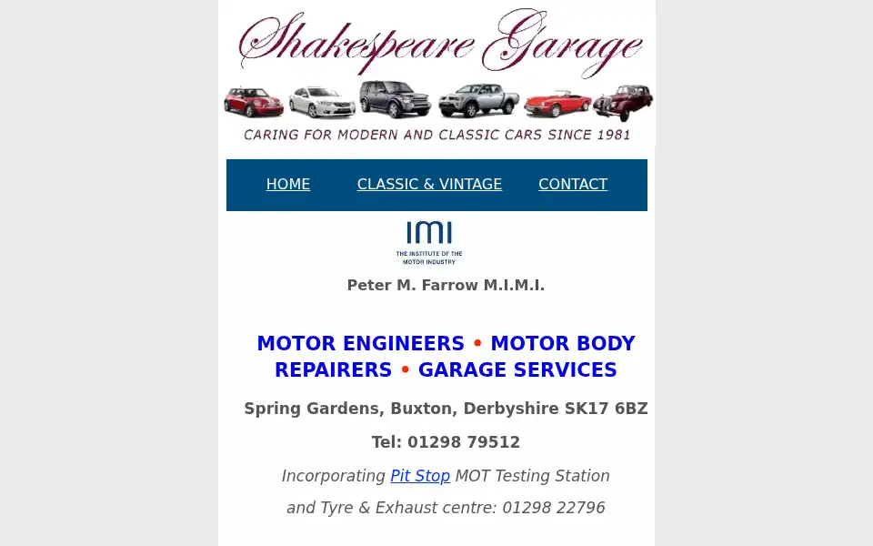 Screenshot of shakespearegarage.co.uk