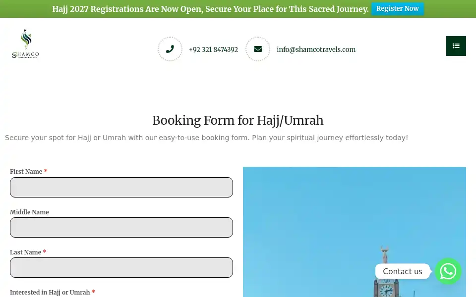 Screenshot of shamcotravels.com