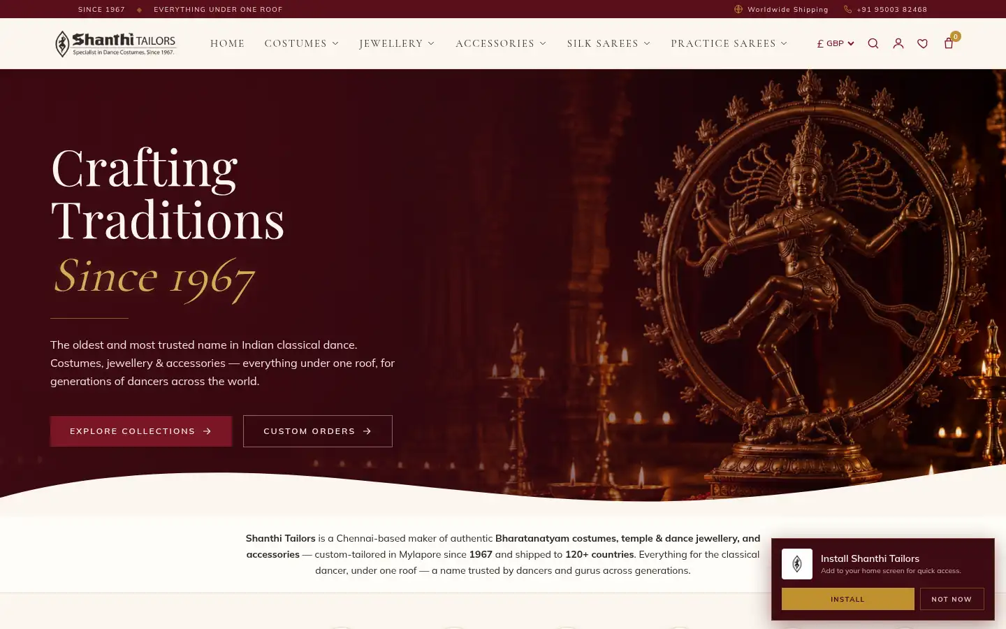 Screenshot of shanthitailor.com