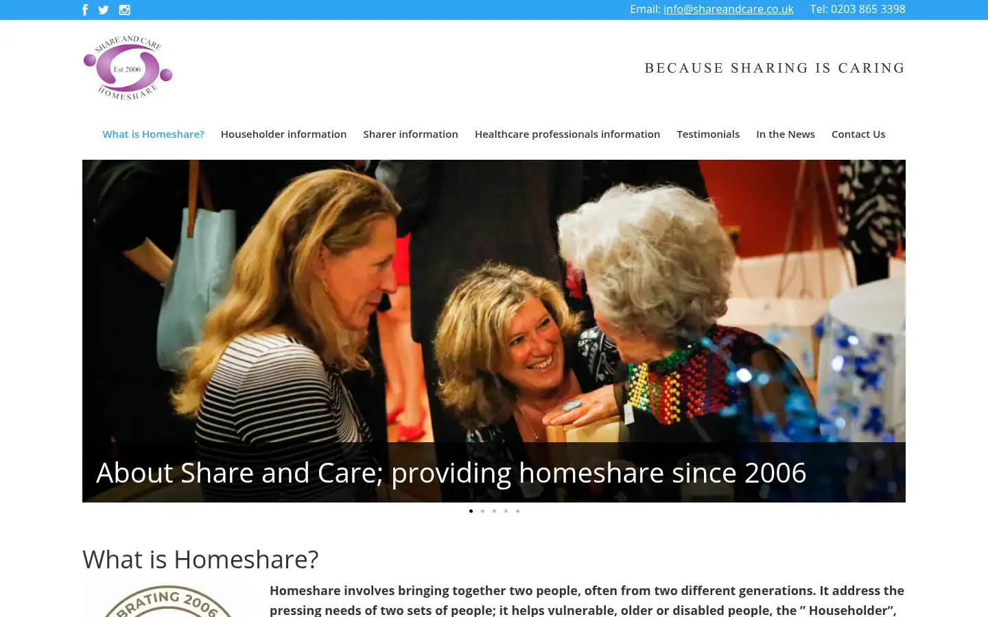 Screenshot of shareandcare.co.uk