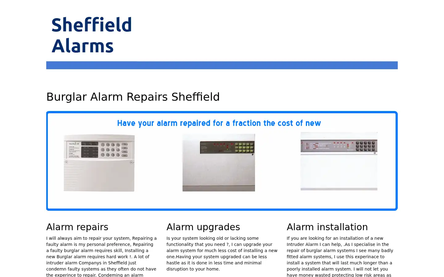 Screenshot of sheffieldalarms.co.uk