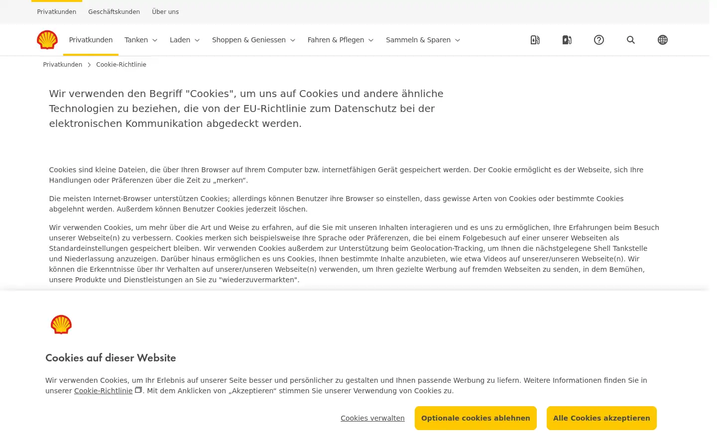 Screenshot of shell.ch