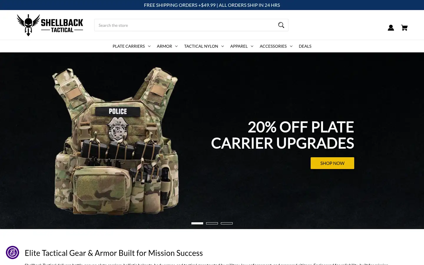 Screenshot of shellbacktactical.com