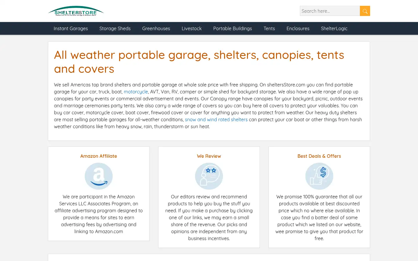 Screenshot of sheltersstore.com