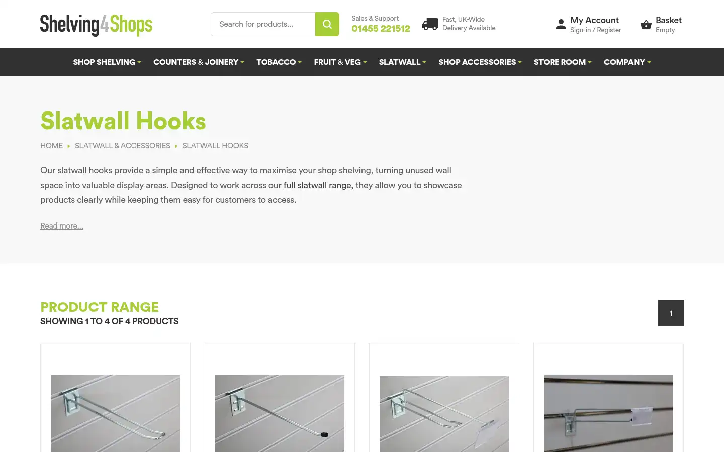 Screenshot of shelving4shops.co.uk