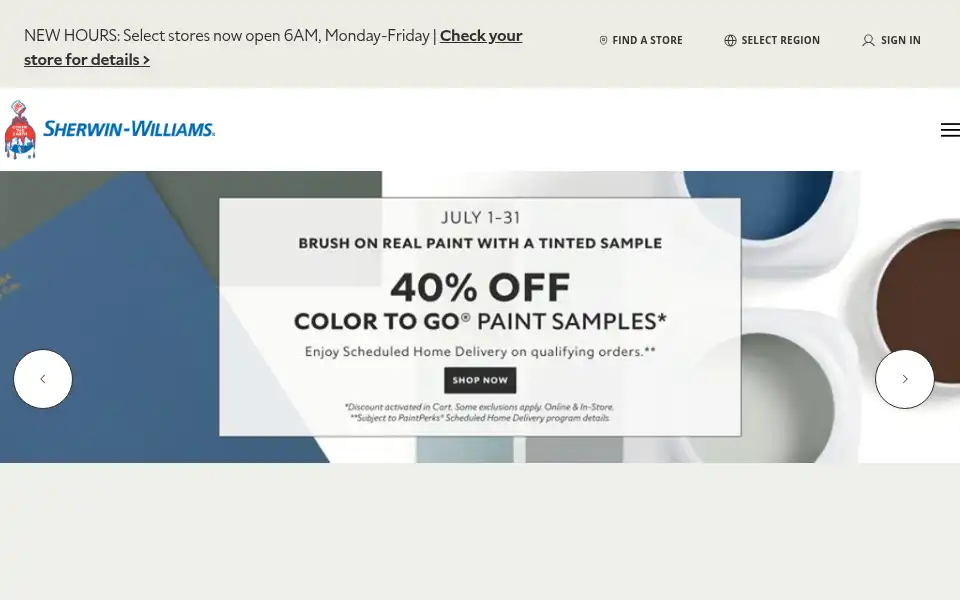 Screenshot of sherwin-williams.com