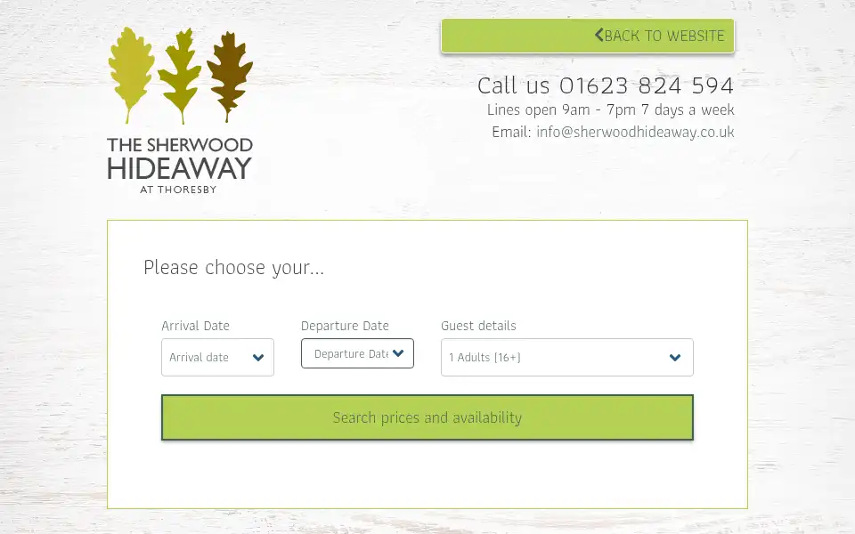 Screenshot of sherwoodhideaway.com