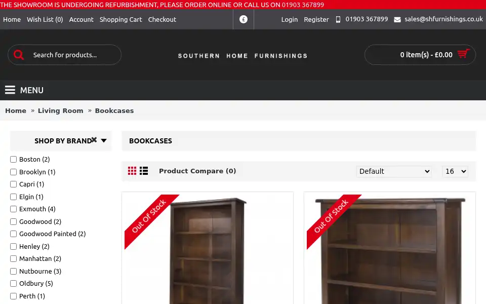 Screenshot of shfurnishings.co.uk