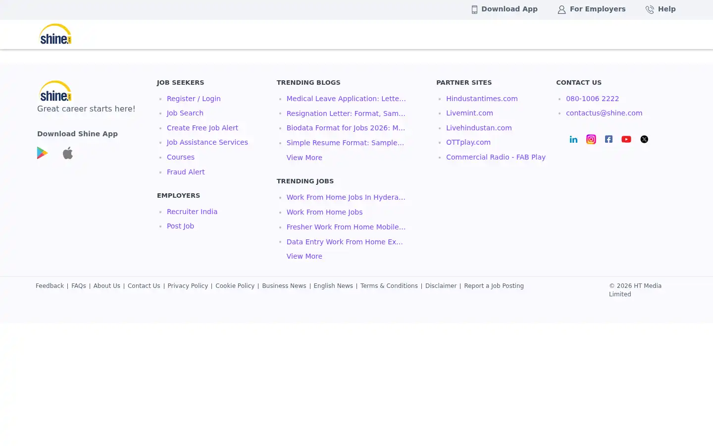 Screenshot of shine.com