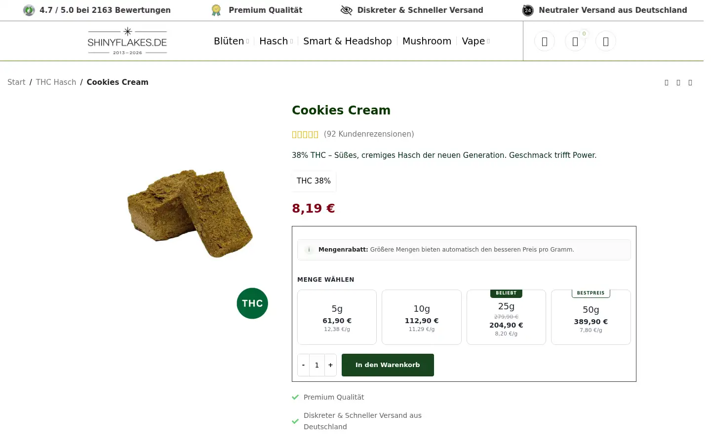 Screenshot of shinyflakes.de