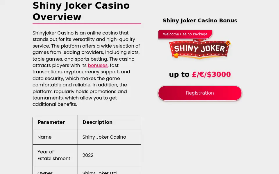 Screenshot of shinyjokercasino.com