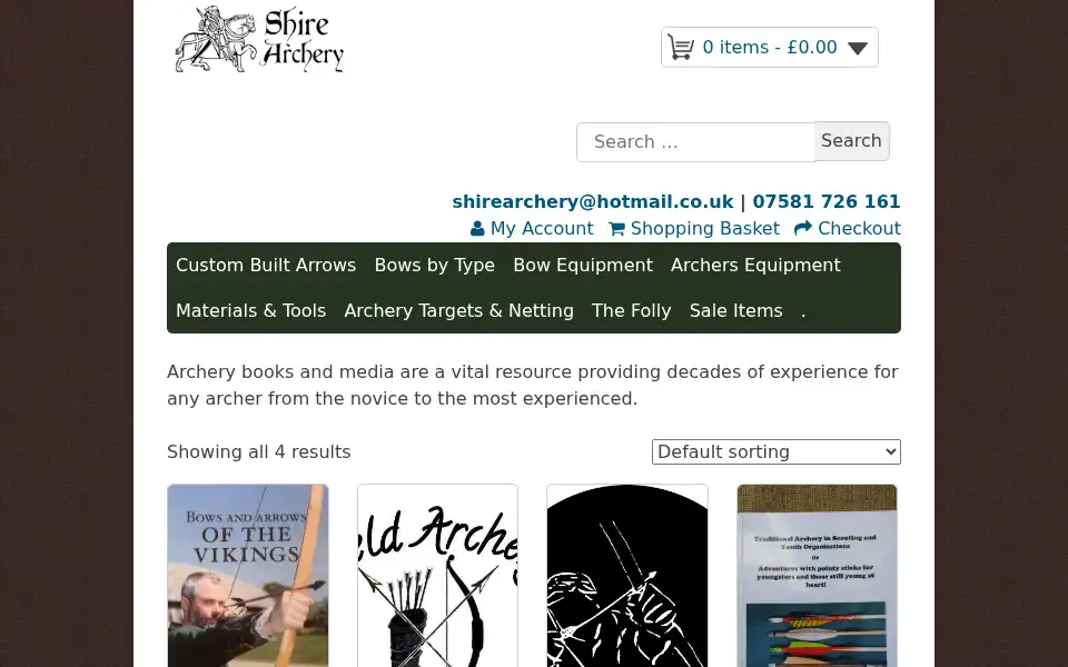 Screenshot of shirearchery.co.uk