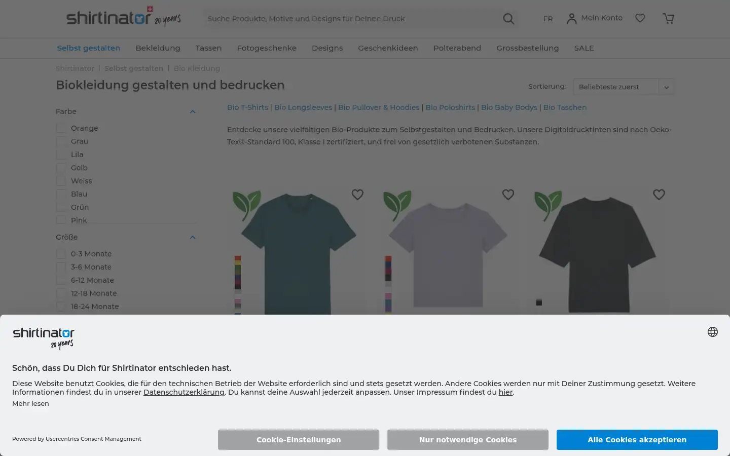 Screenshot of shirtinator.ch