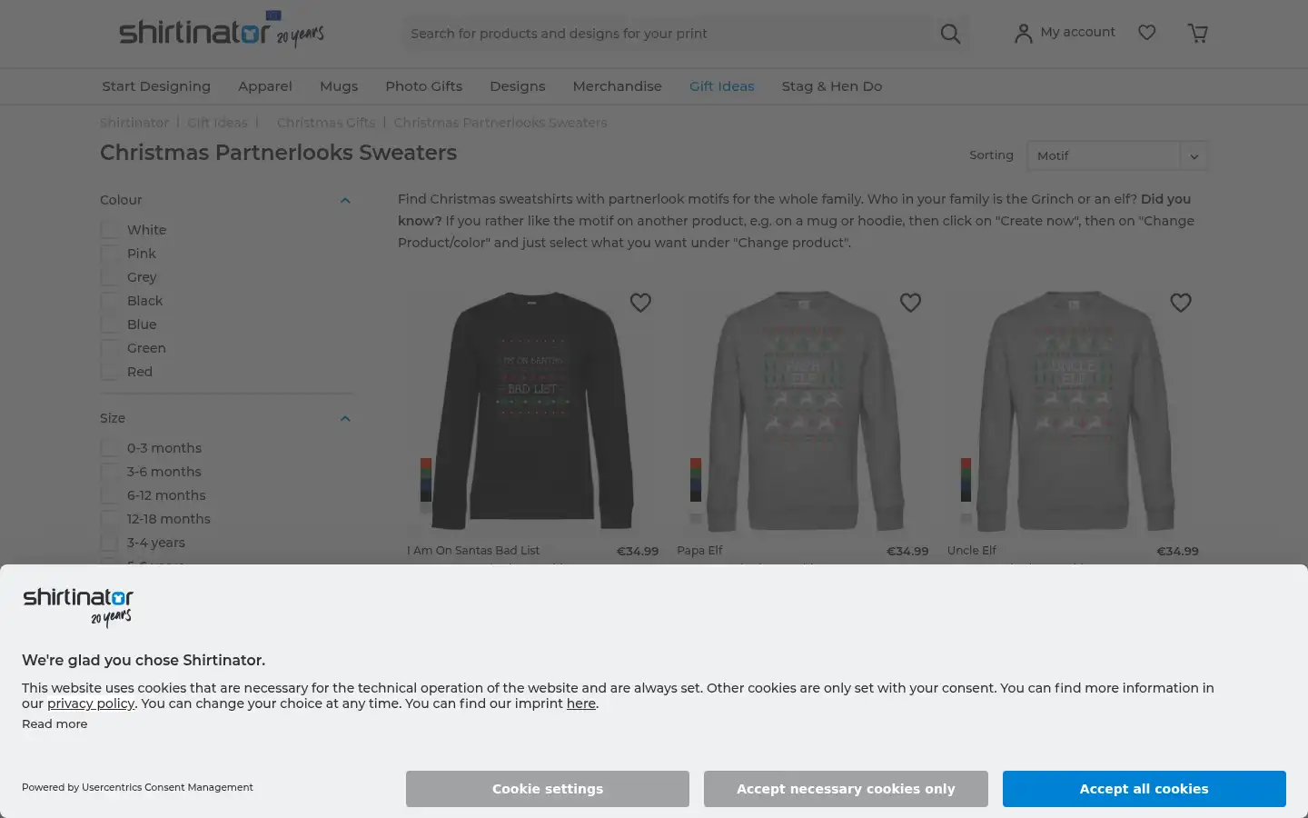 Screenshot of shirtinator.com
