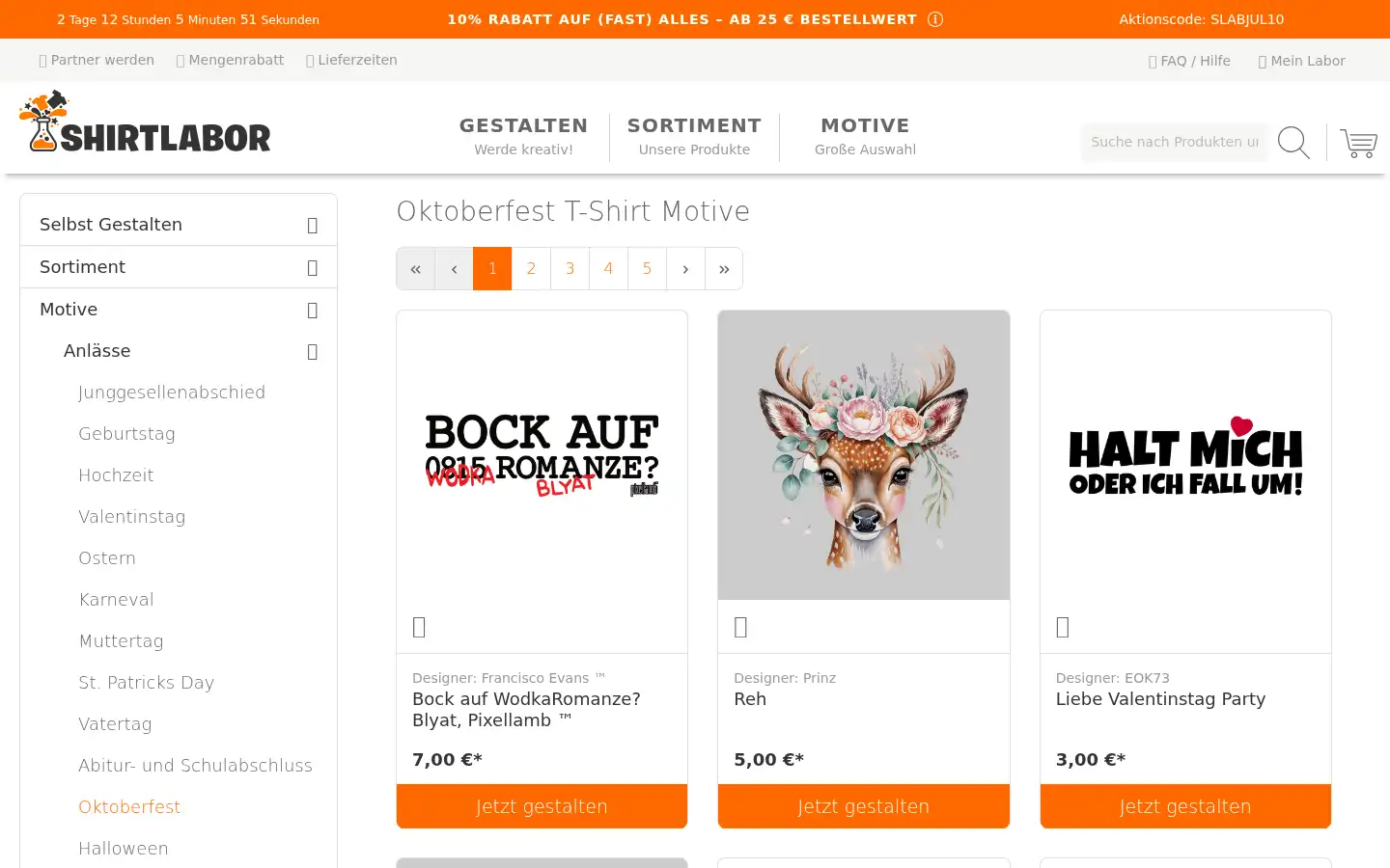 Screenshot of shirtlabor.de
