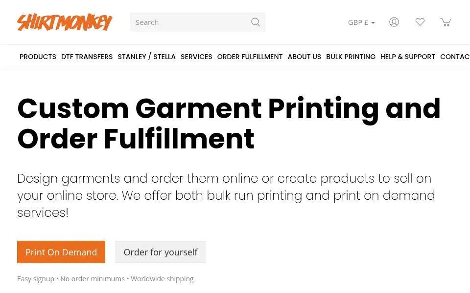 Screenshot of shirtmonkey.co.uk