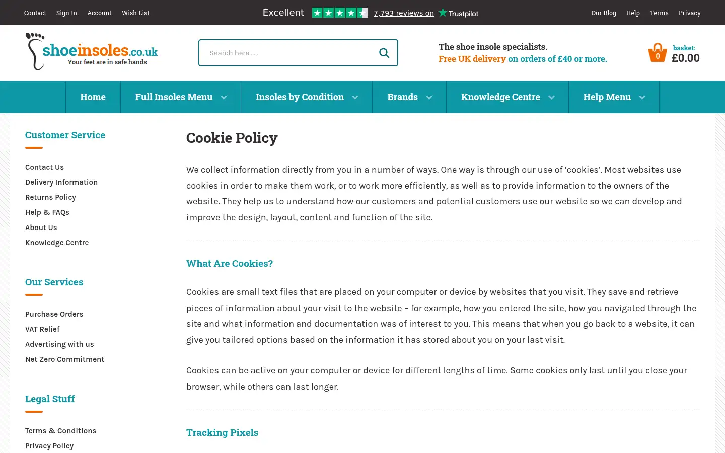 Screenshot of shoeinsoles.co.uk