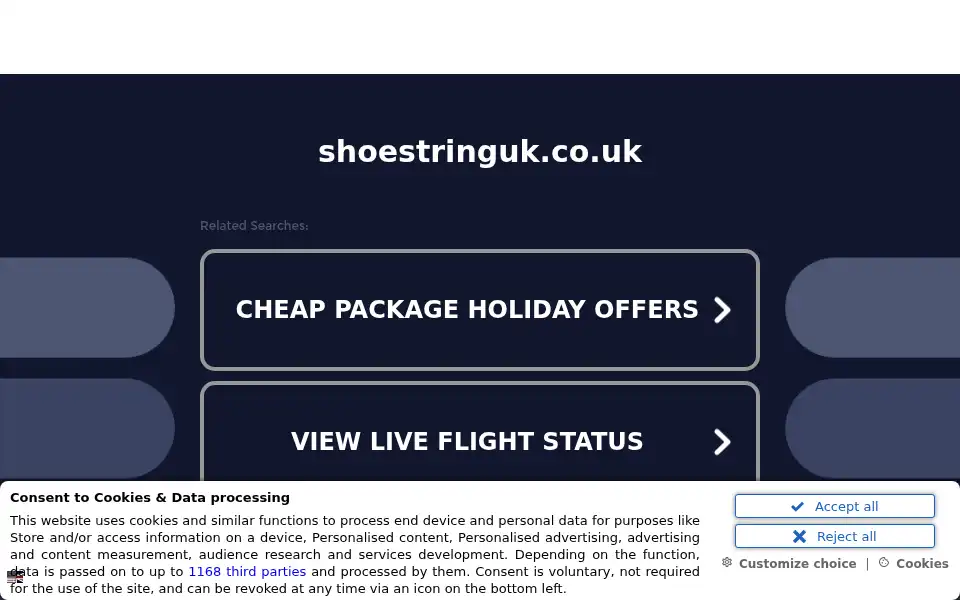 Screenshot of shoestringuk.co.uk