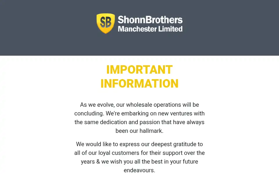 Screenshot of shonnbrotherswholesalers.co.uk