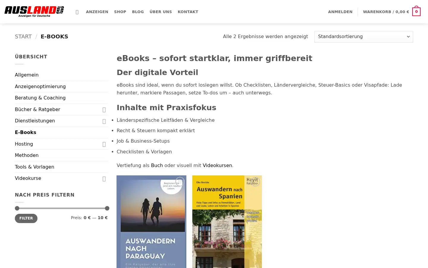 Screenshot of shop.auslando.com