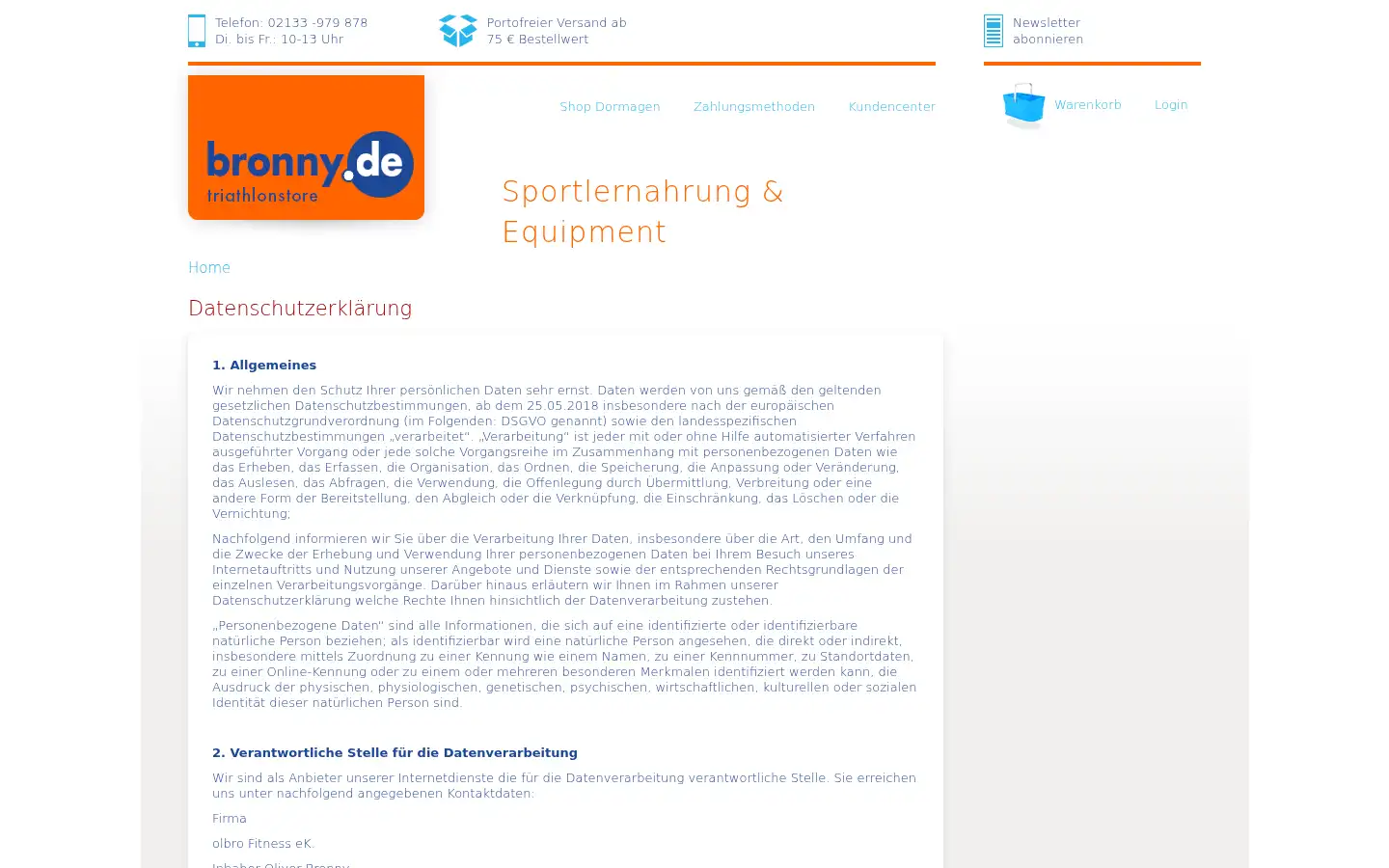 Screenshot of shop.bronny.de