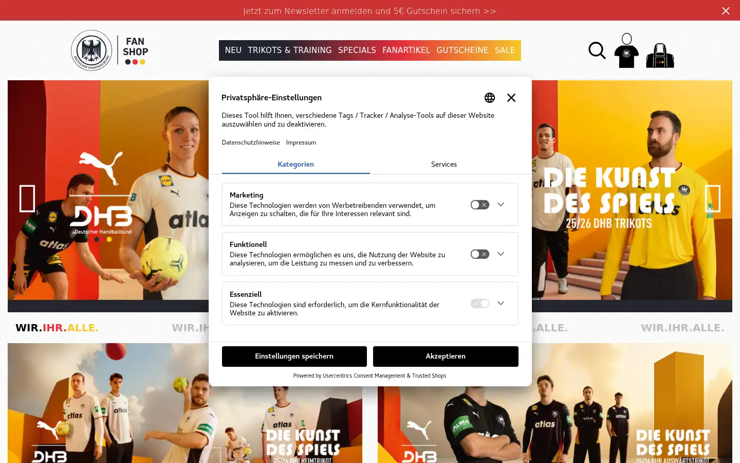 Screenshot of shop.dhb.de