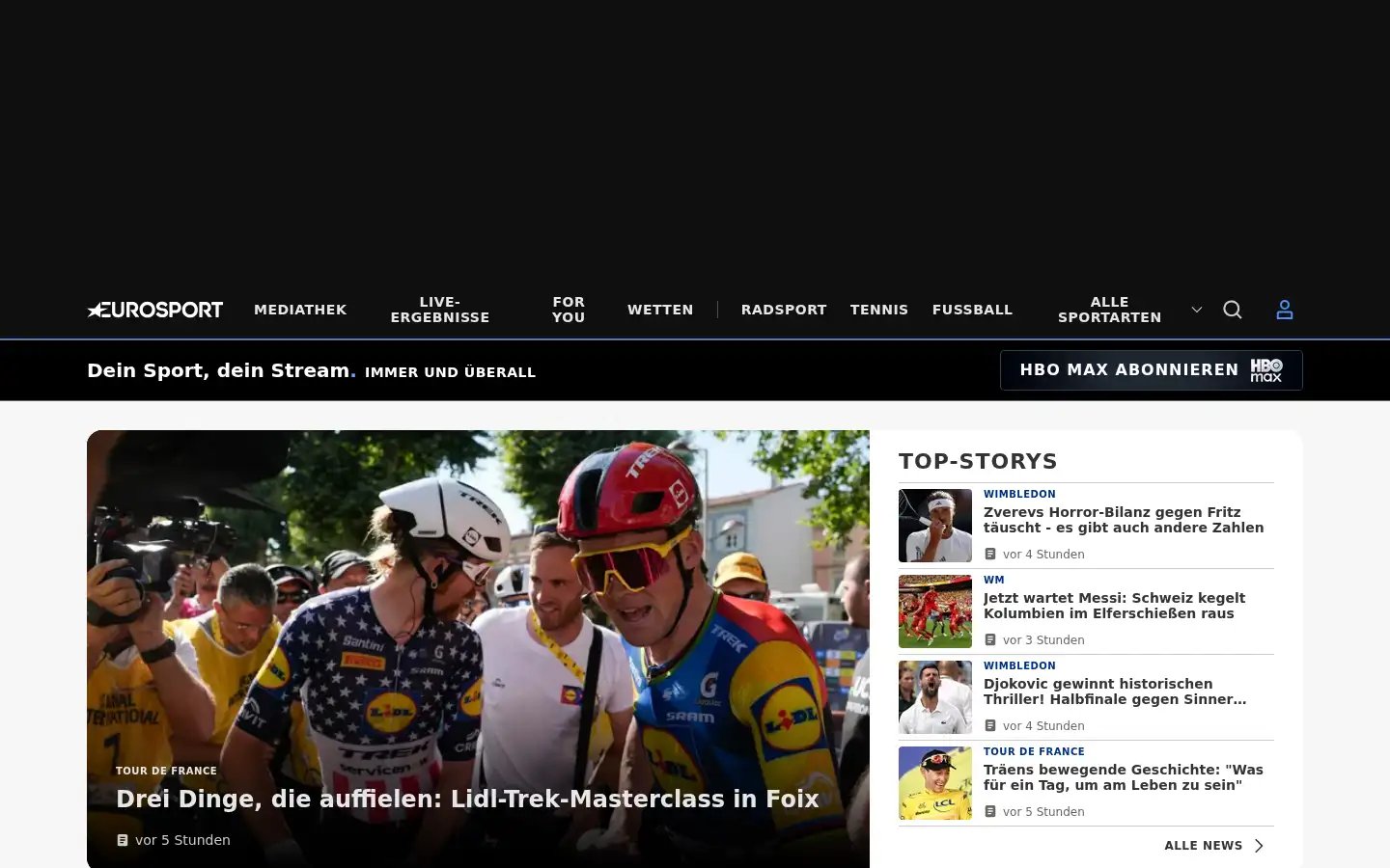 Screenshot of shop.eurosport.de