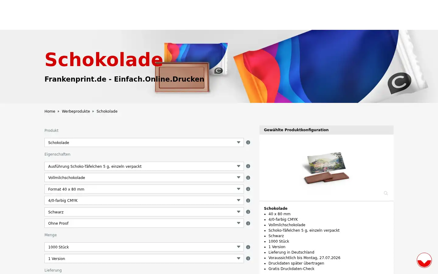 Screenshot of shop.frankenprint.de
