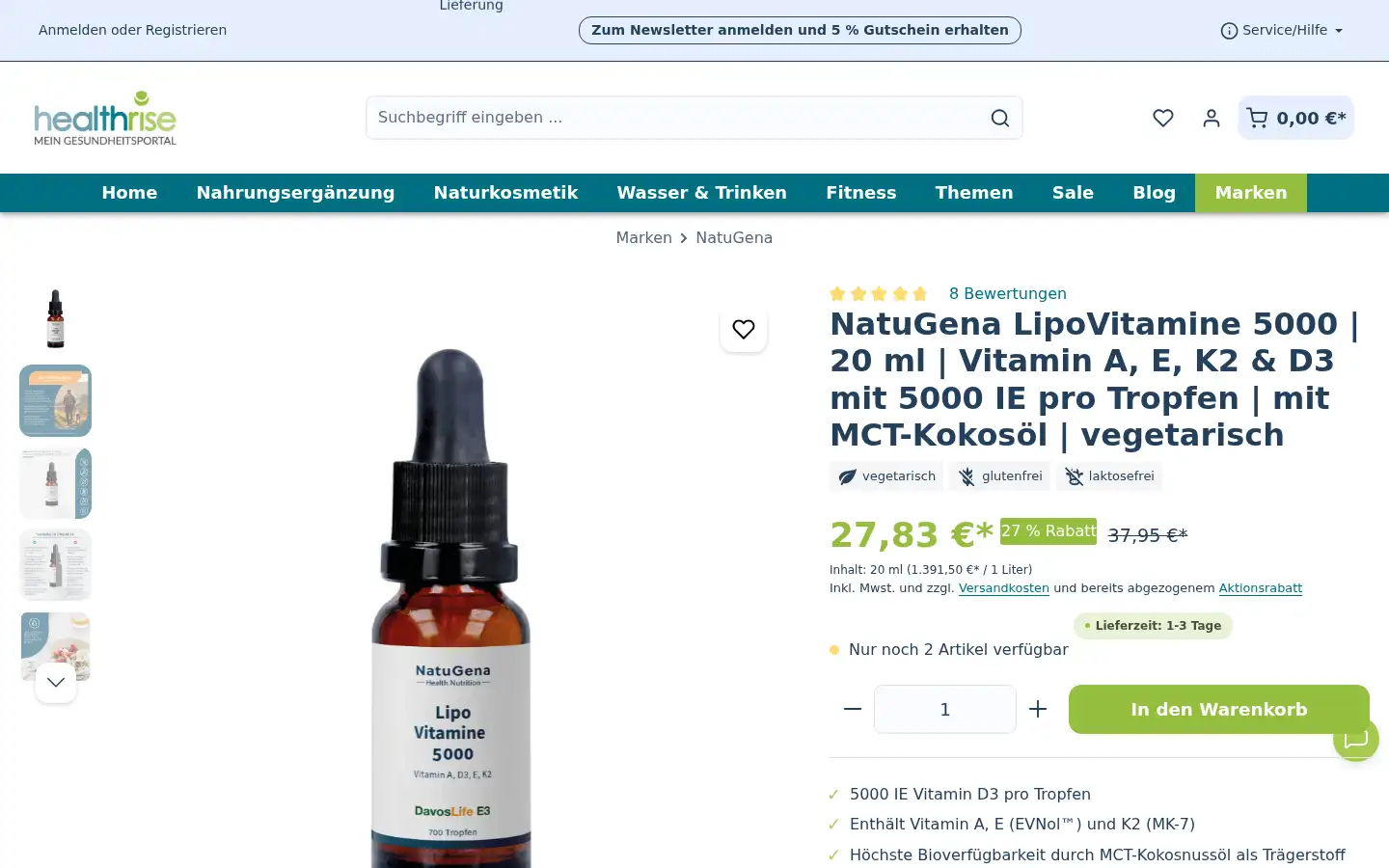 Screenshot of shop.health-rise.de