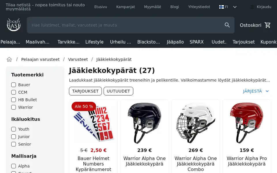 Screenshot of shop.hockeybase.fi