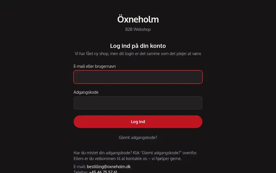 Screenshot of shop.oxneholm.dk