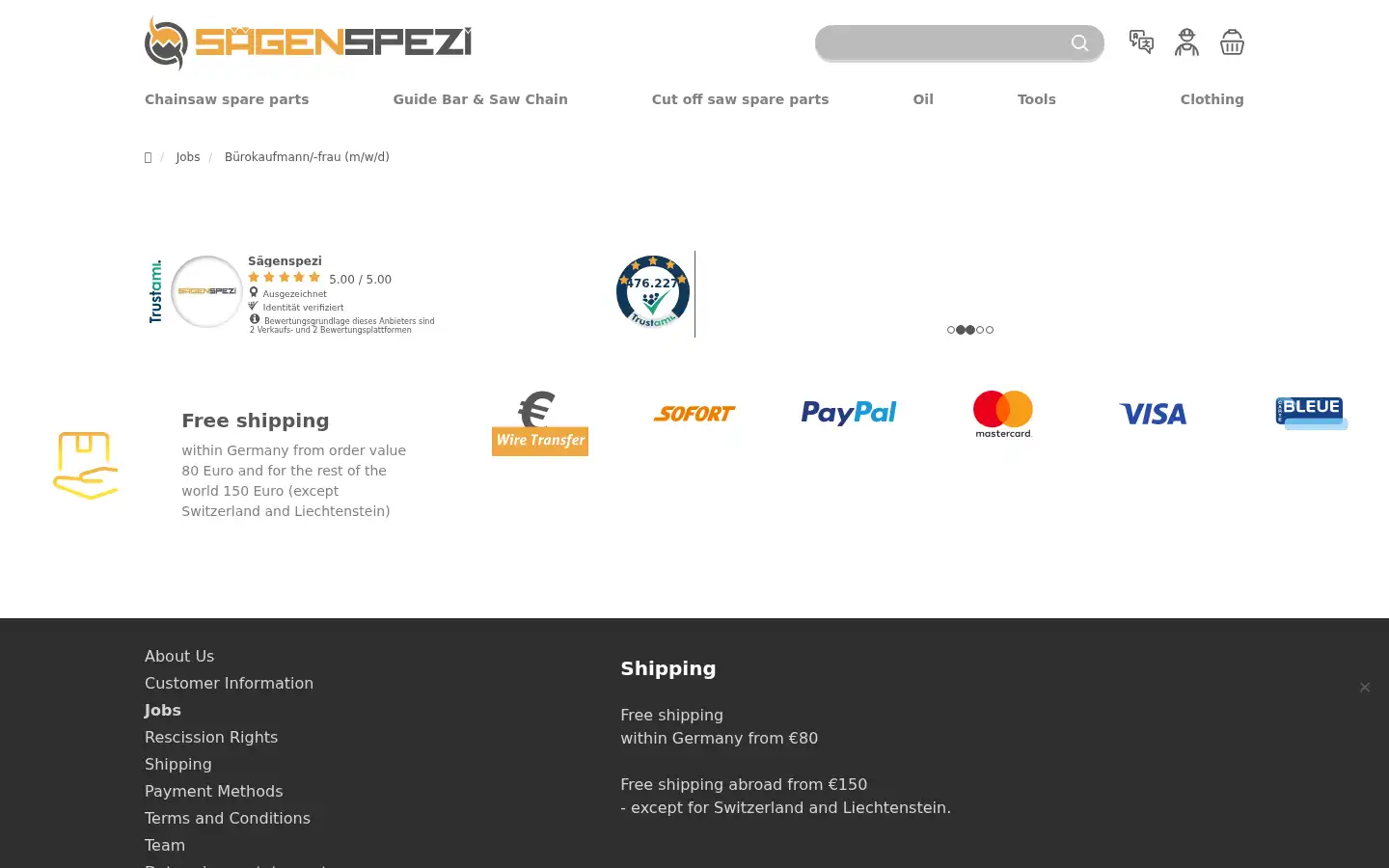 Screenshot of shop.saegenspezi.de