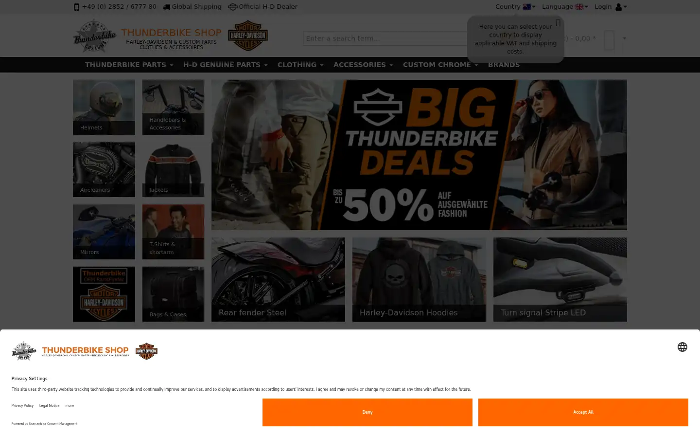 Screenshot of shop.thunderbike.de
