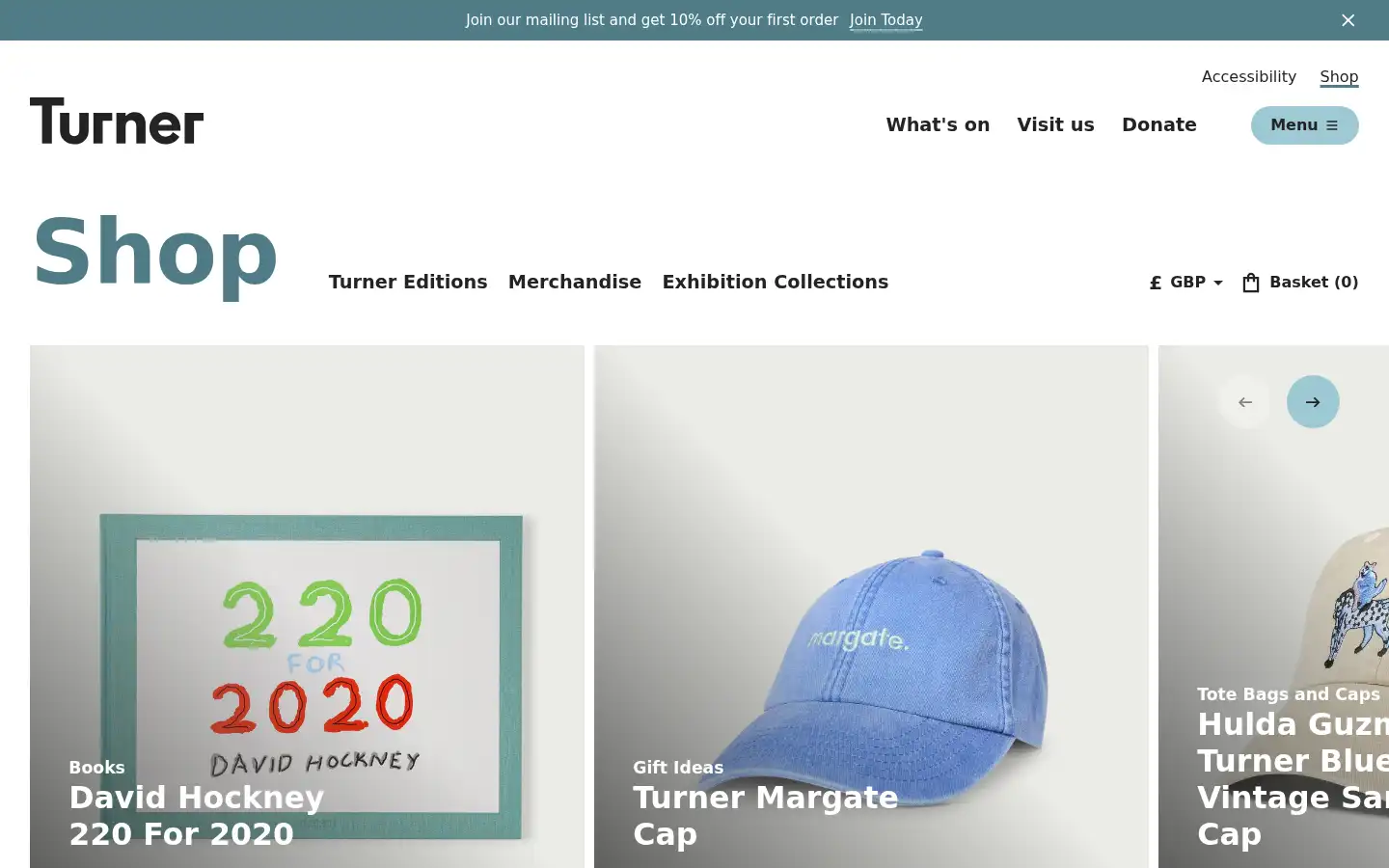 Screenshot of shop.turnercontemporary.org