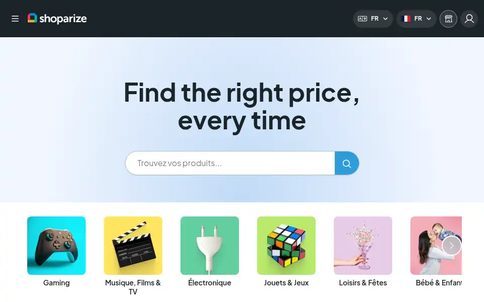 Screenshot of shoparize.com
