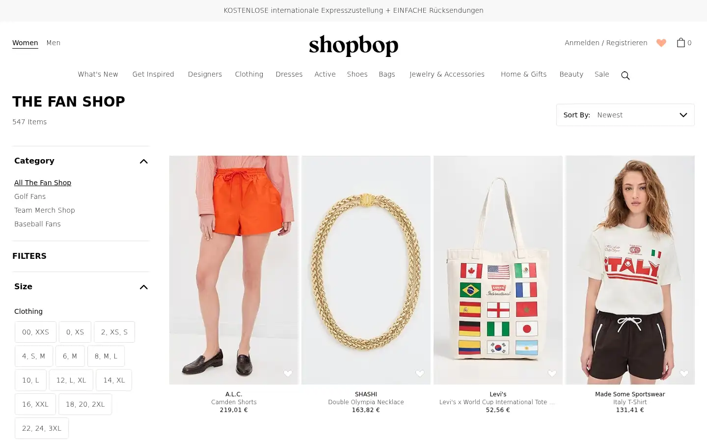 Screenshot of shopbop.com