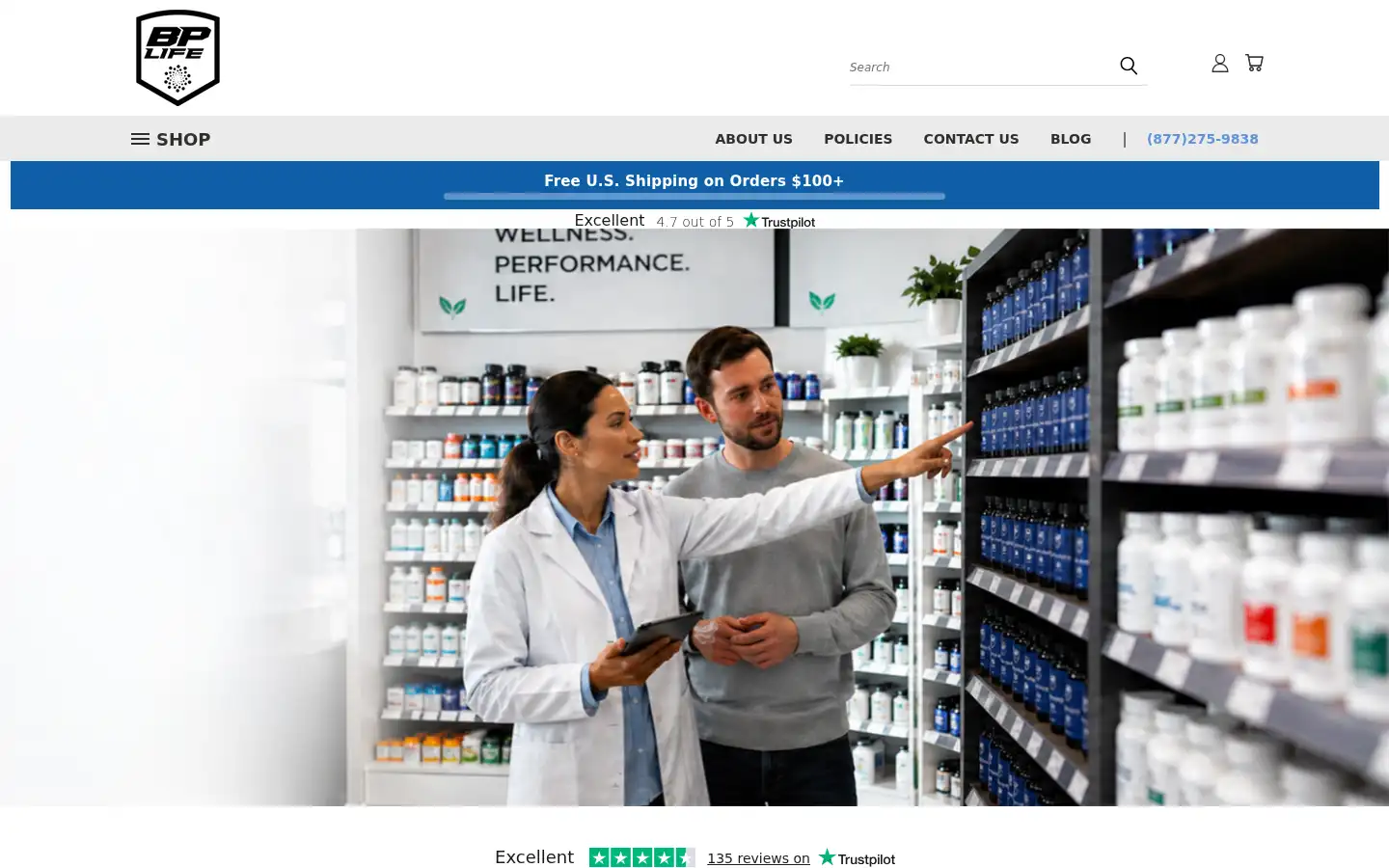 Screenshot of shopbplife.com
