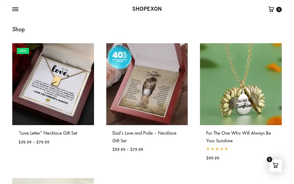 Screenshot of shopexon.com