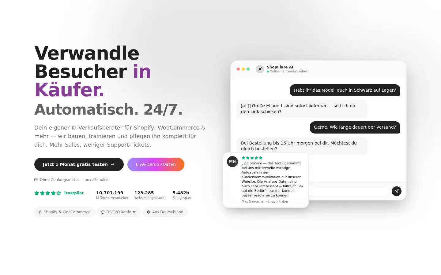 Screenshot of shopflare.ai