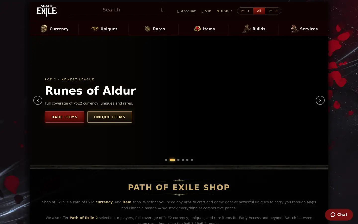 Screenshot of shopofexile.com