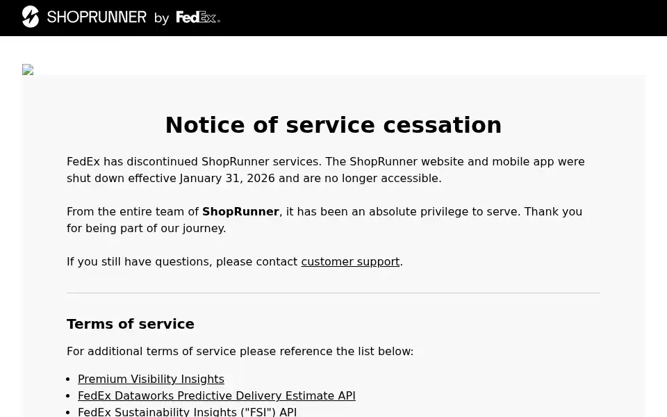Screenshot of shoprunner.com