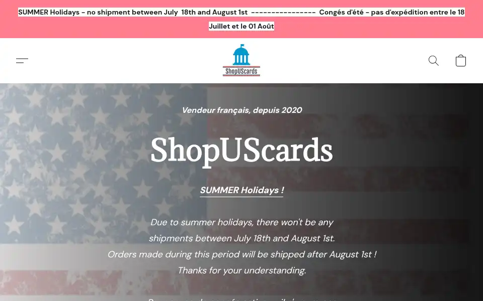Screenshot of shopuscards.eu