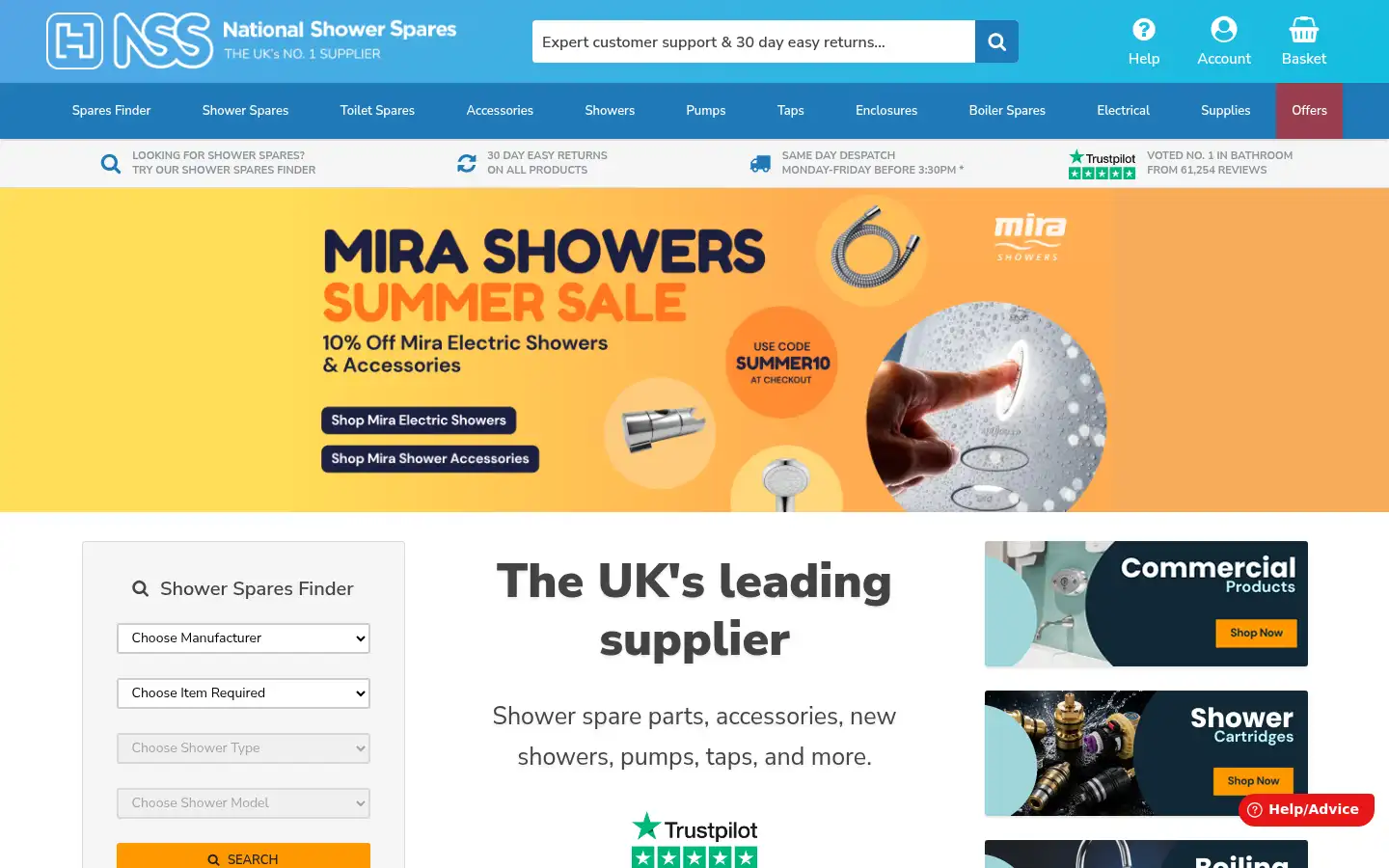 Screenshot of showerspares.com