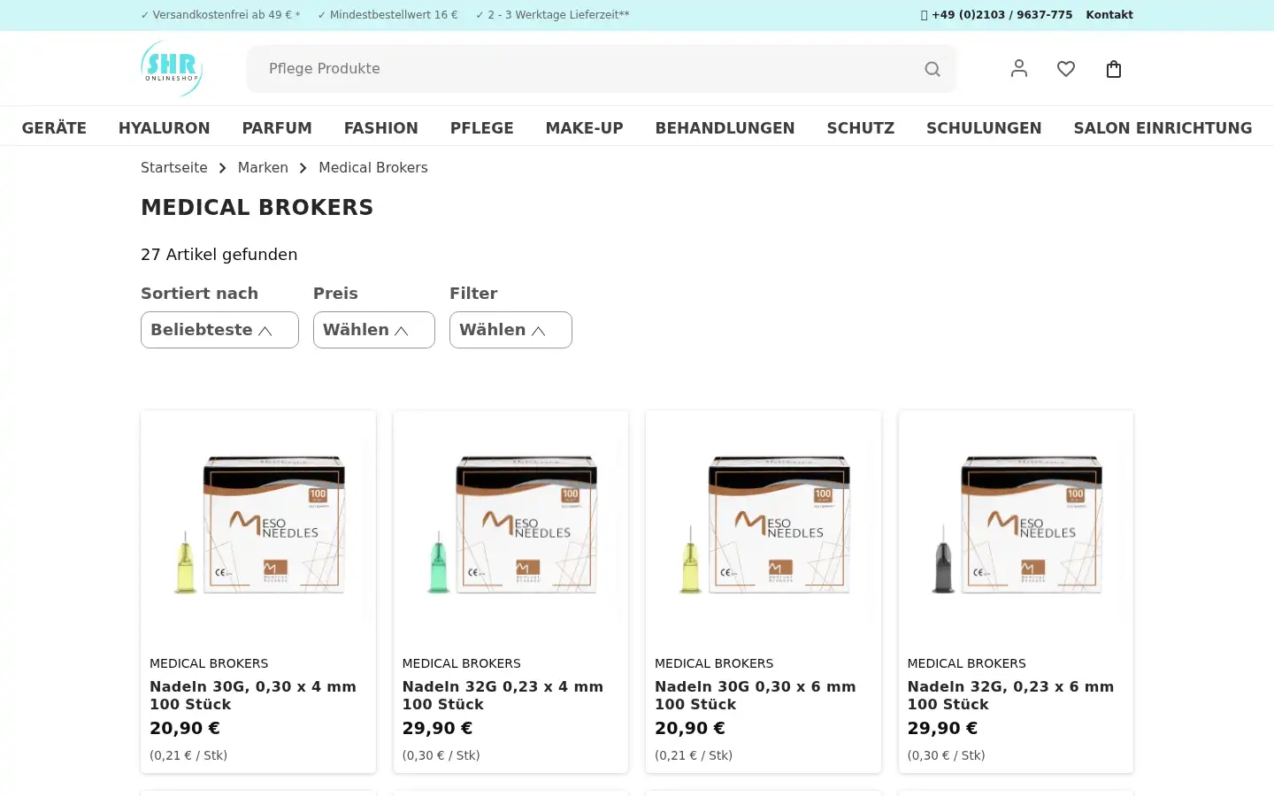 Screenshot of shr-germany-onlineshop.de
