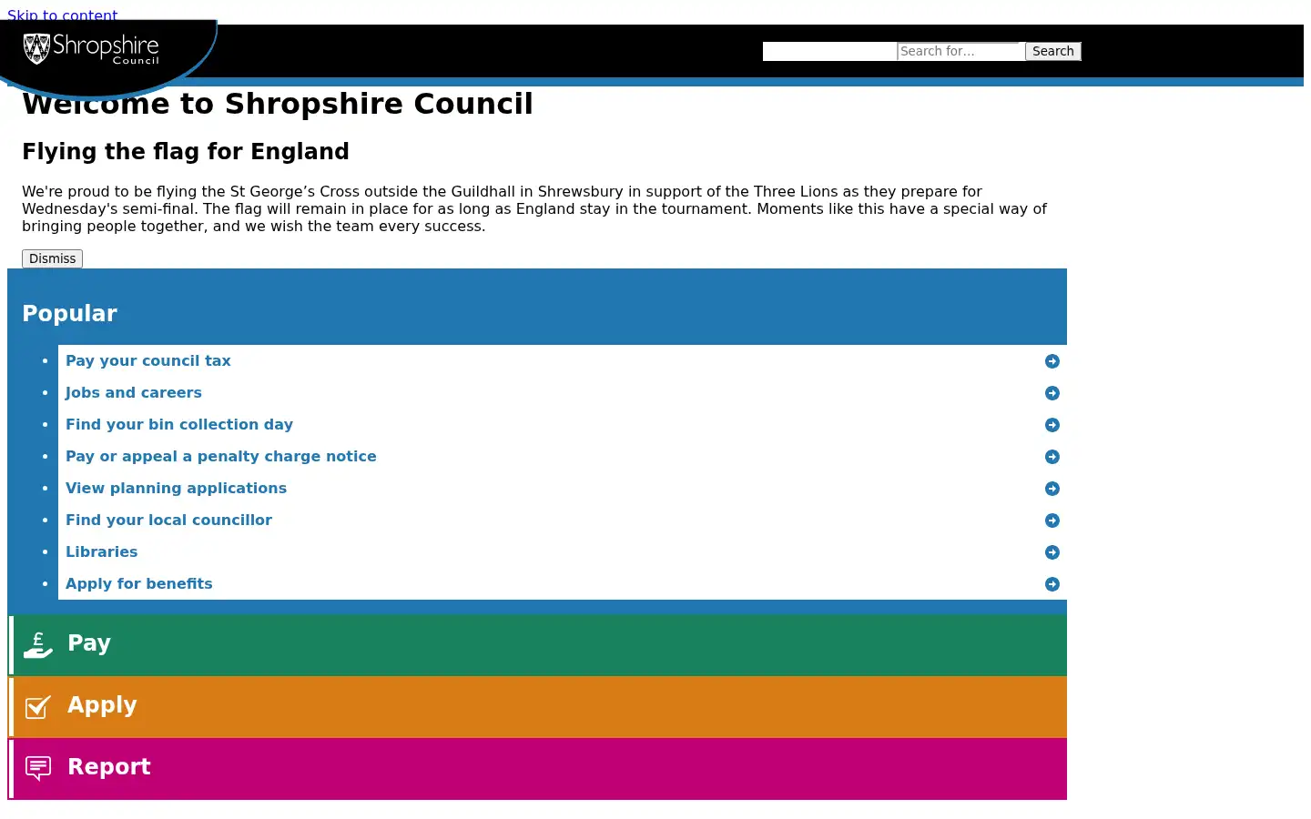 Screenshot of shropshire.gov.uk