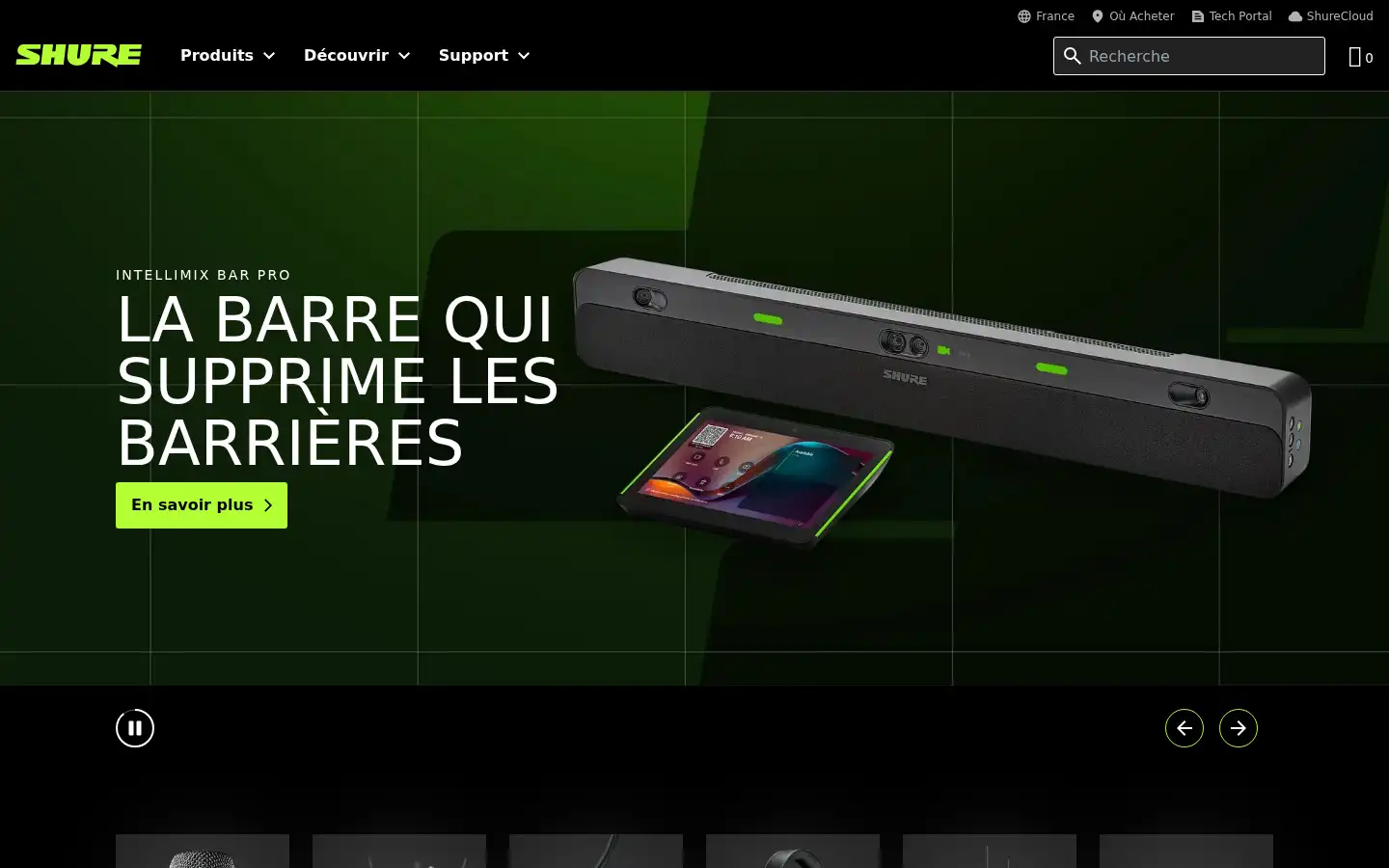 Screenshot of shure.com