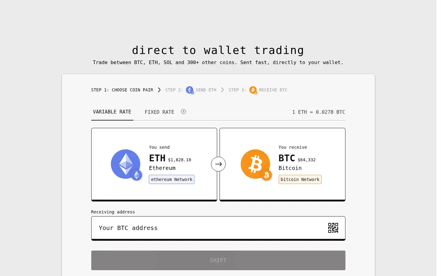 Screenshot of sideshift.ai