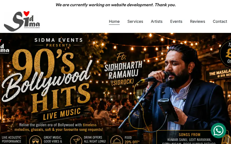 Screenshot of sidmaevents.co.uk