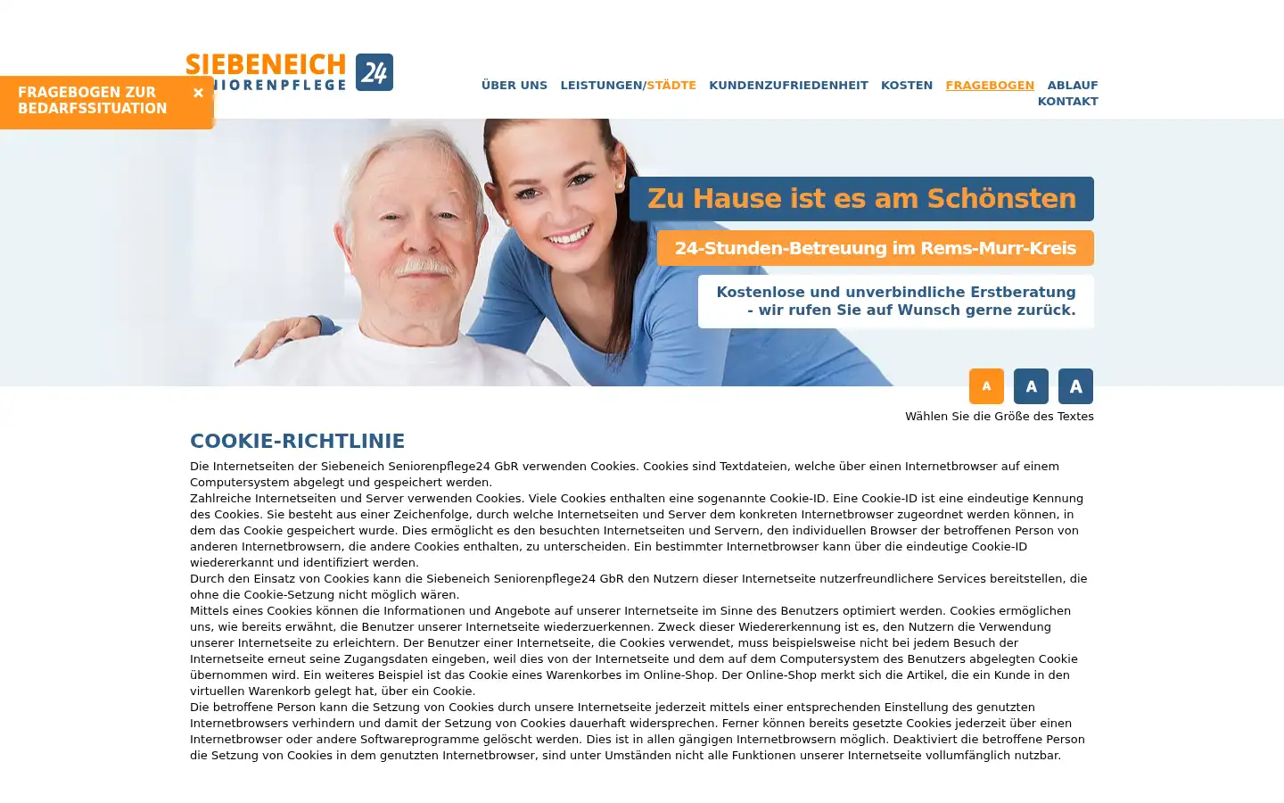Screenshot of siebeneichseniorenpflege24.de